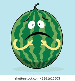 El personaje de la sandía linda vectora con cara triste