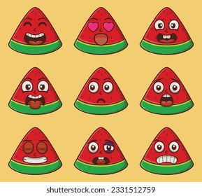 Conjunto de expresiones emoticonas de sandía lindo vectorial