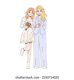 Vektor-Cute-Hochzeitskuppelanime-Zeichen einzeln