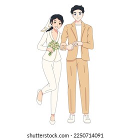 Vektor-Cute-Hochzeitskuppelanime-Zeichen einzeln