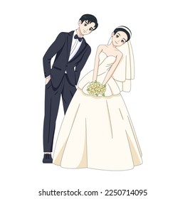 Vector Cute Wedding Couple Anime Characters Isolated