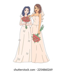 Vector Cute Wedding Couple Anime Characters Isolated
