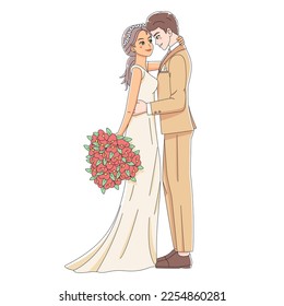 Vector Cute Wedding Couple Anime Characters Isolated