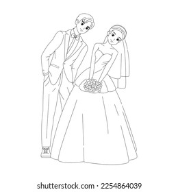 Vector Cute Wedding Couple Anime Characters Isolated