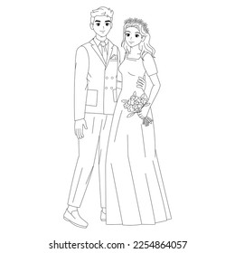 Vector Cute Wedding Couple Anime Characters Isolated