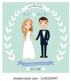 vector of cute wedding couple on wedding invitation card