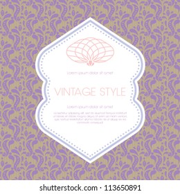 Vector cute wedding invitation card with vintage ornament background.