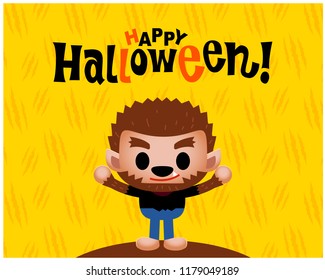 Vector cute werewolf happy Halloween card