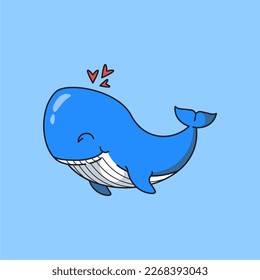 Vector cute whale swimming cartoon icon illustration.