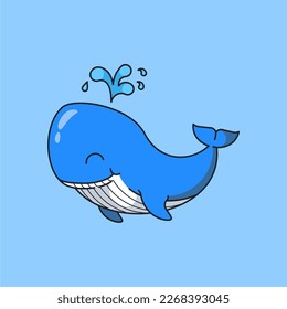 Vector cute whale swimming cartoon icon illustration.