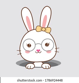 vector of cute white bunny with glasses