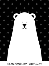 Vector cute white polar bear on a black background