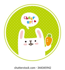 vector cute white rabbit, cheer for you with a dialog box
