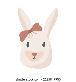 Vector cute white rabbit head with bow.