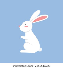 Vector cute white rabbits in various poses. rabbit animal icon isolated.