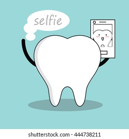 Vector of Cute white tooth taking selfie