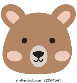 Vector cute wild animal face. Boho forest avatar. Funny bear illustration for kids. Woodland icon isolated on white background.