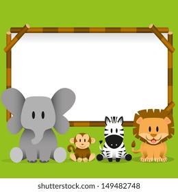 Vector Cute wild animals and blank board