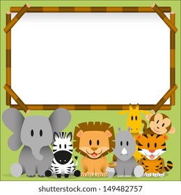 Vector Cute wild animals and blank board