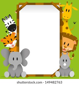 Vector Cute wild animals and blank board