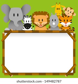 Vector Cute wild animals and blank board