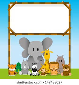 Vector Cute wild animals and blank board