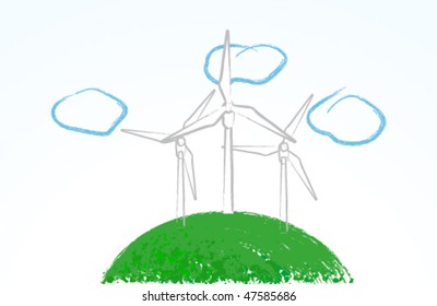 Vector cute wind turbines
