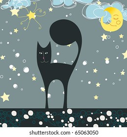 Vector cute winter cat illustration