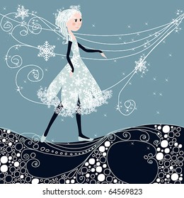 Vector cute winter girl illustration