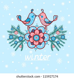 Vector cute winter illustration. Birds. Winter designe.