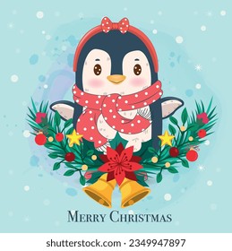 Vector a Cute winter penguin. Merry Christmas