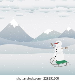 Vector cute winter scene with snowman background illustration