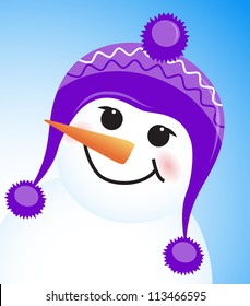 vector cute winter snowman on blue background