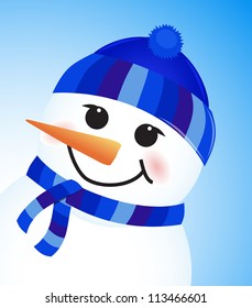 vector cute winter snowman on blue background