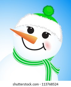 vector cute winter snowman on blue background