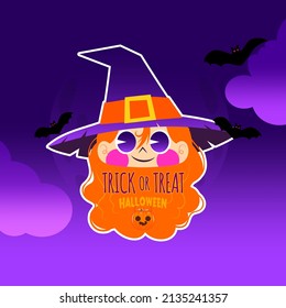 personaje vectorial lindo de bruja por la noche