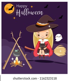 vector of cute witch for halloween concept.