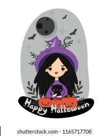 vector of cute witch for halloween concept