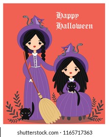 vector of cute witches for halloween concept.