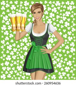 Vector cute woman in drindl on St Patricks day well done