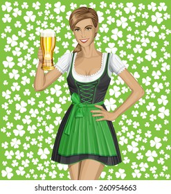 Vector cute woman in drindl on St Patricks day well done