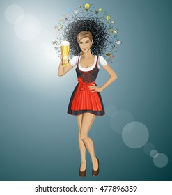 Vector cute woman in drindl on oktoberfest 