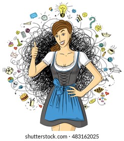 Vector cute woman in drindl on oktoberfest shows well done