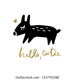 Vector cute wombat. Scandinavian style monochrome art. Nursery print, poster, card, t-shirt and other.