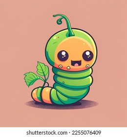 Vector Cute Worm Green Body