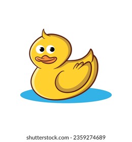 Vector cute yellow duck. Poultry