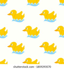 vector cute yellow duck seamless pattern on white
