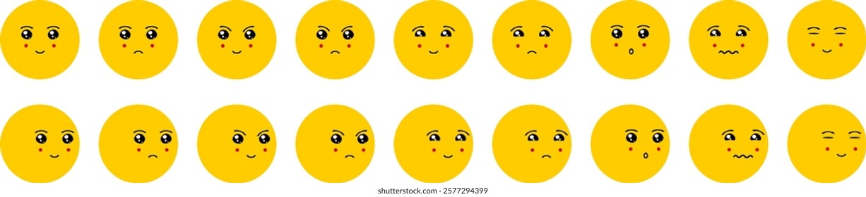 Vector cute yellow emoji set 