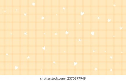 Vector cute yellow gingham plaid checkered pattern with heart and star background wallpaper