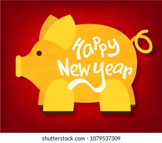 Vector cute yellow money box as a pig symbol of 2019 year calendar front page or poster template